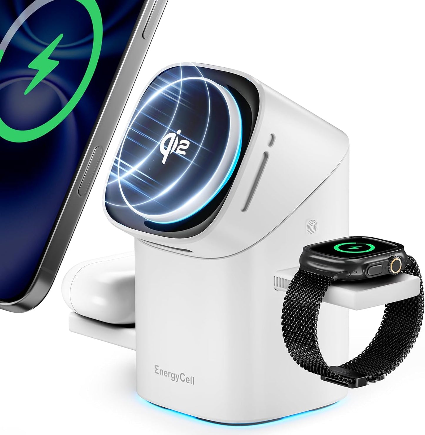 EnergyCell Qi2 Certified Rotating 3-in-1 Wireless Charger