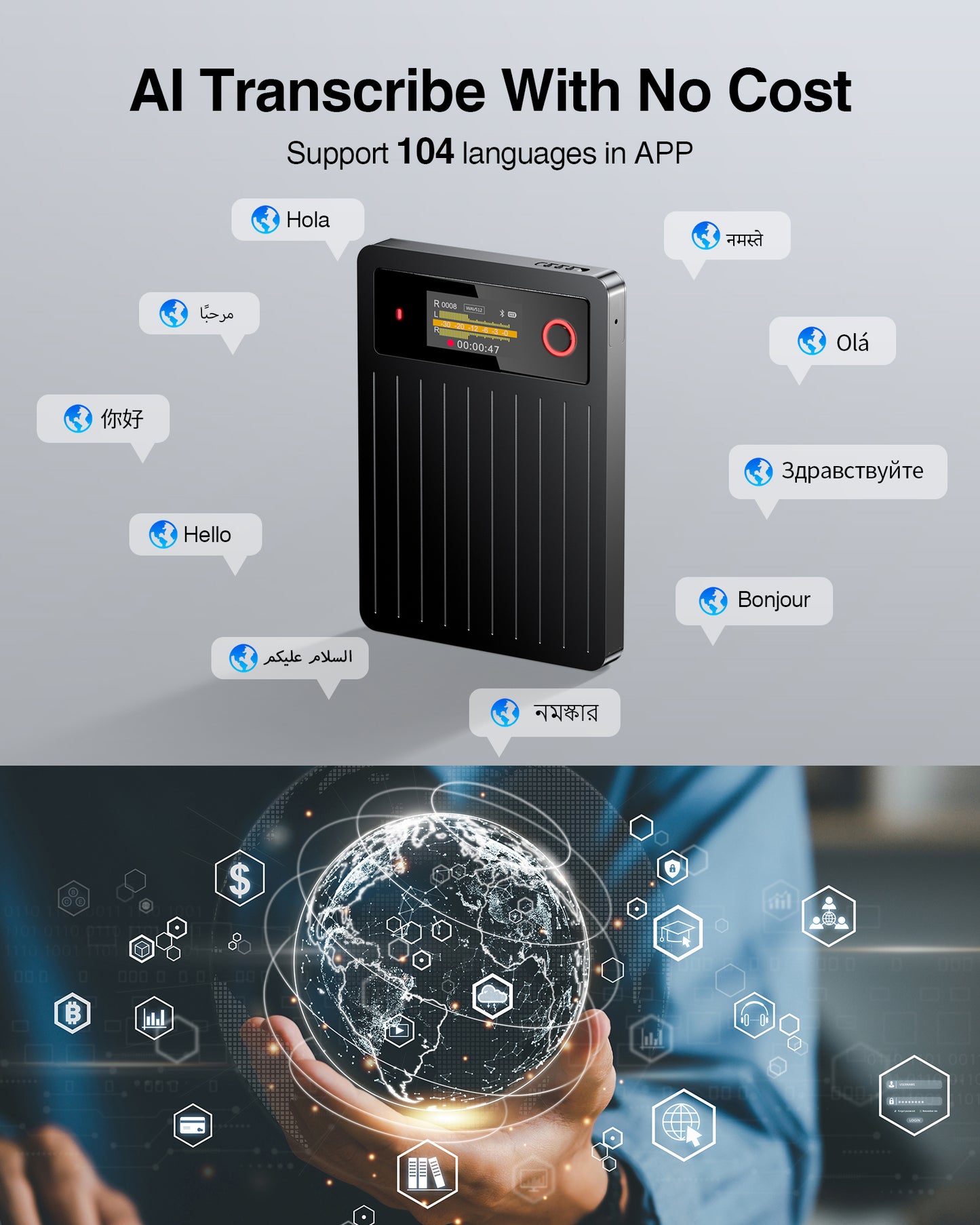 AI Voice Recorder 64GB Memory