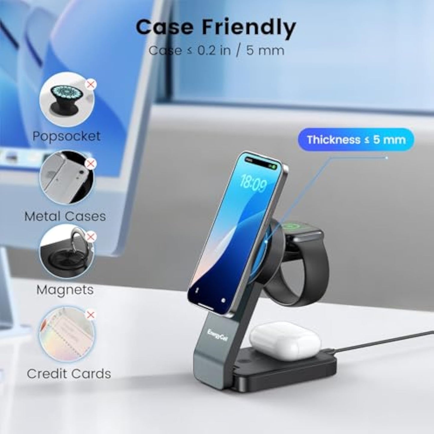 EnergyCell 3-in-1 Wireless Charging Station for Apple Devices