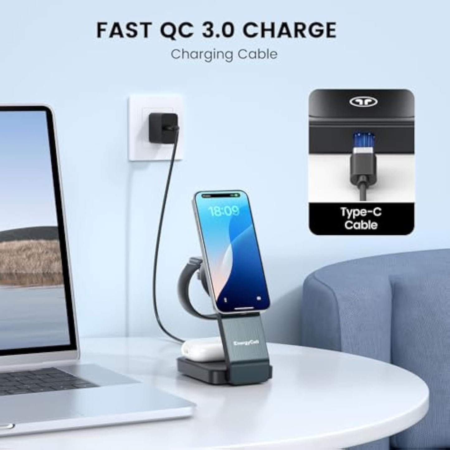 EnergyCell 3-in-1 Wireless Charging Station for Apple Devices