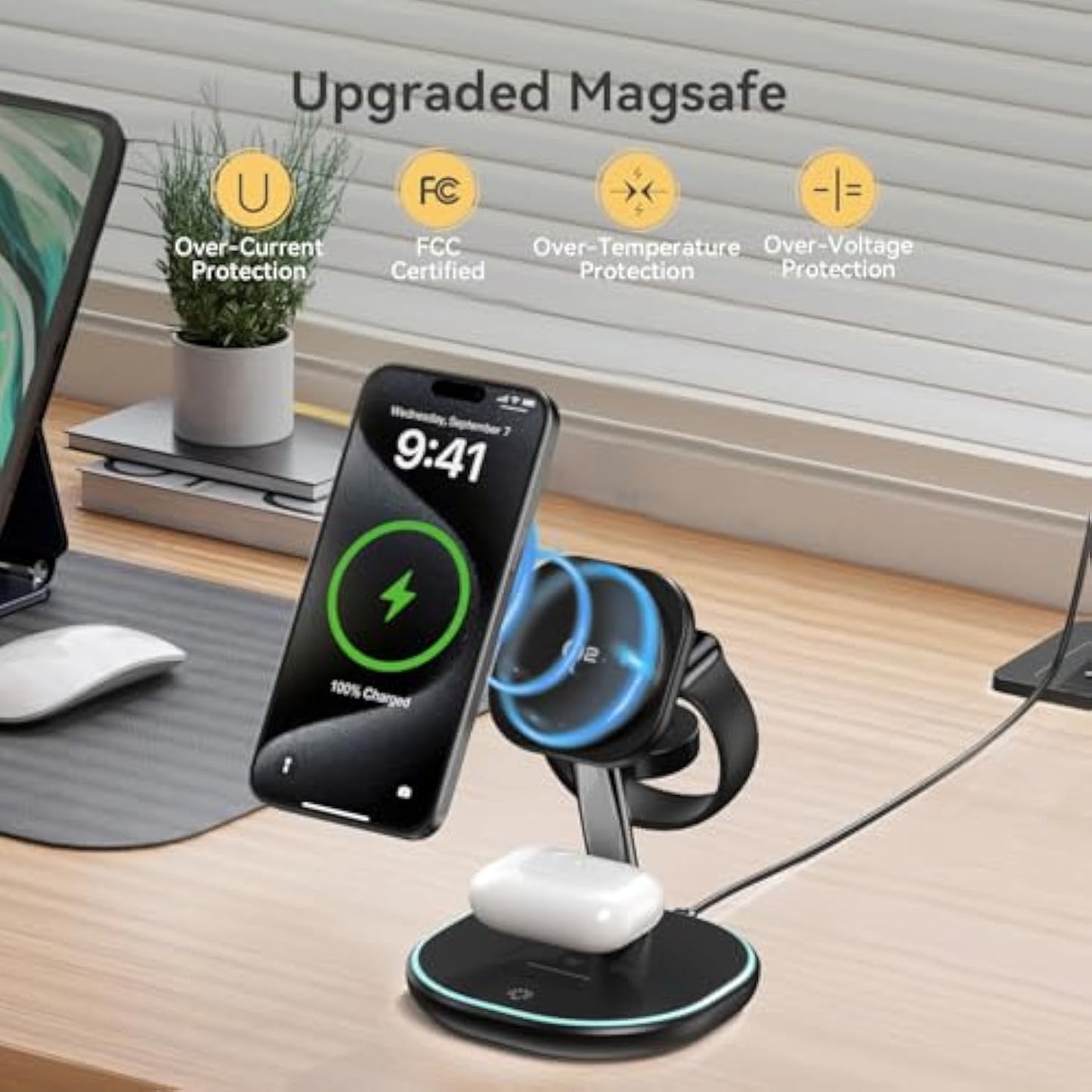 EnergyCell 15W Fast Qi2 Charger: 3-in-1 Magnetic Station for Apple Devices