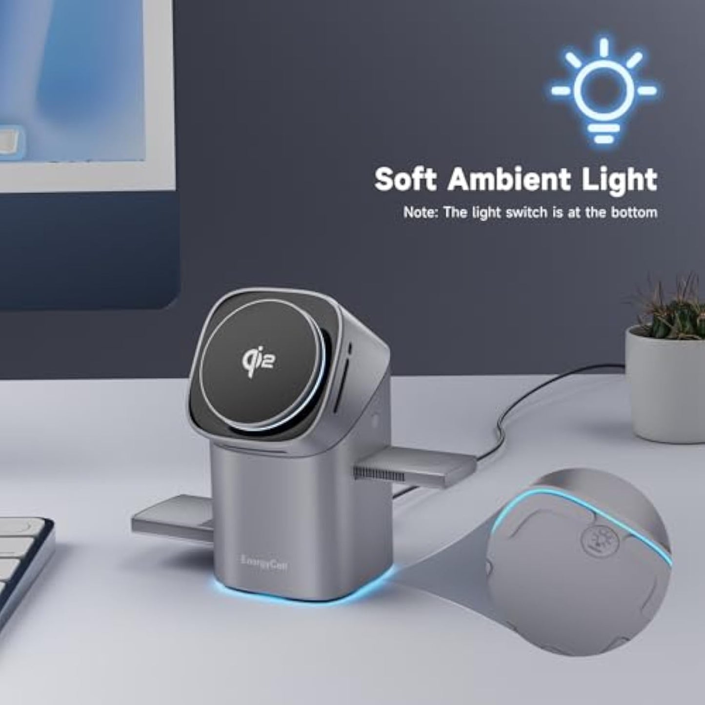 EnergyCell Qi2 Certified Rotating 3-in-1 Wireless Charger