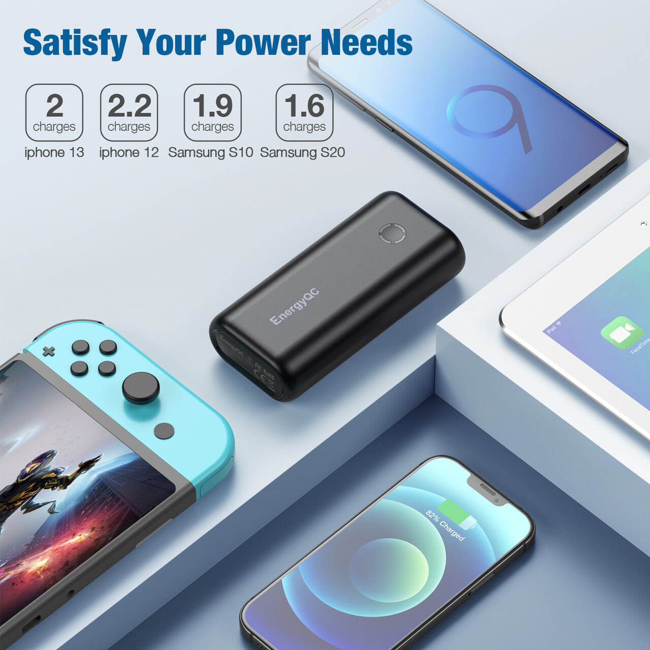 Smallest and Lightest 10000mAh External Battery, compatible for iPhone 12 XS X Samsung S10 Google LG iPad and More