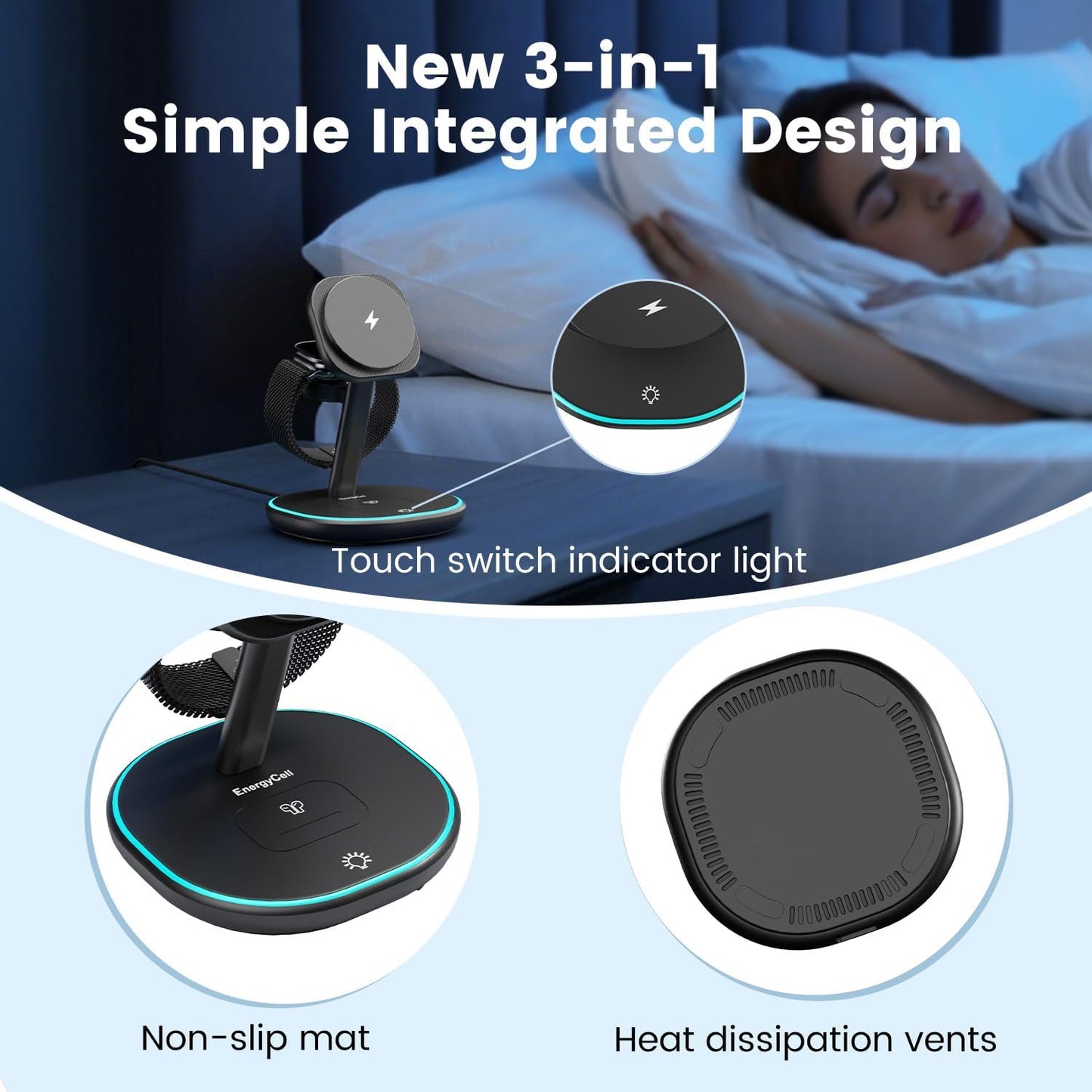 3-in-1 Charging Station, 2X Faster 15W Wireless Charging Station for iPhone