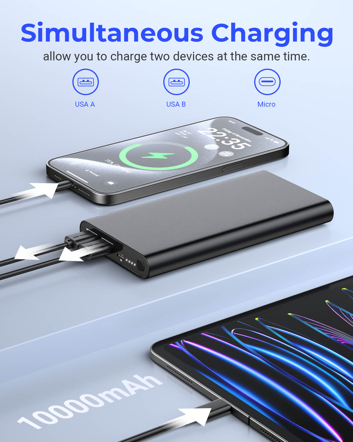 10000mAh Power Bank Slim Portable Charger