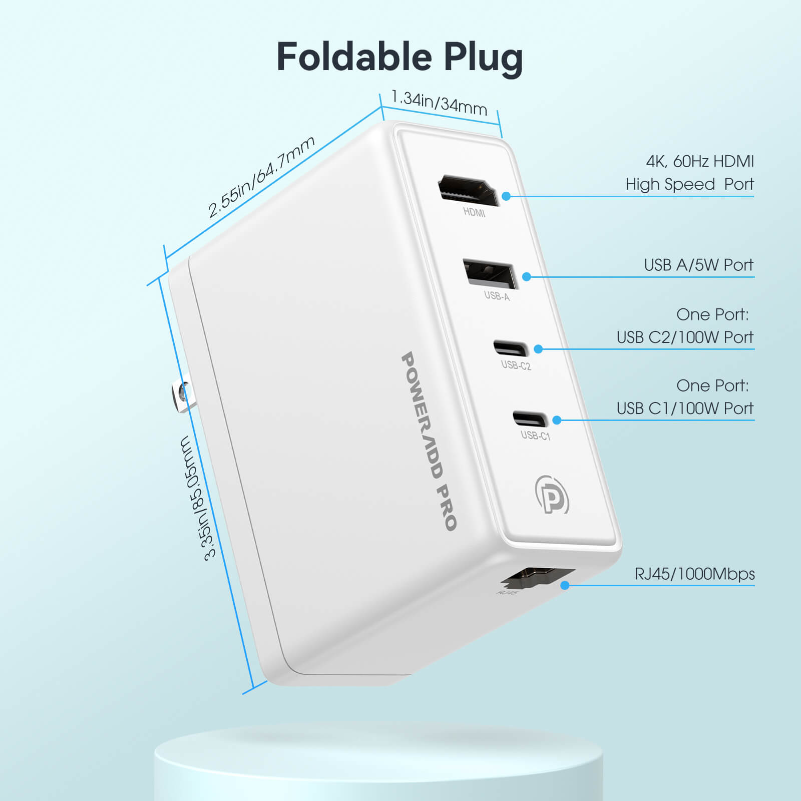 POWERΛDD PRO 100W 5 Ports USB C Wall Charger