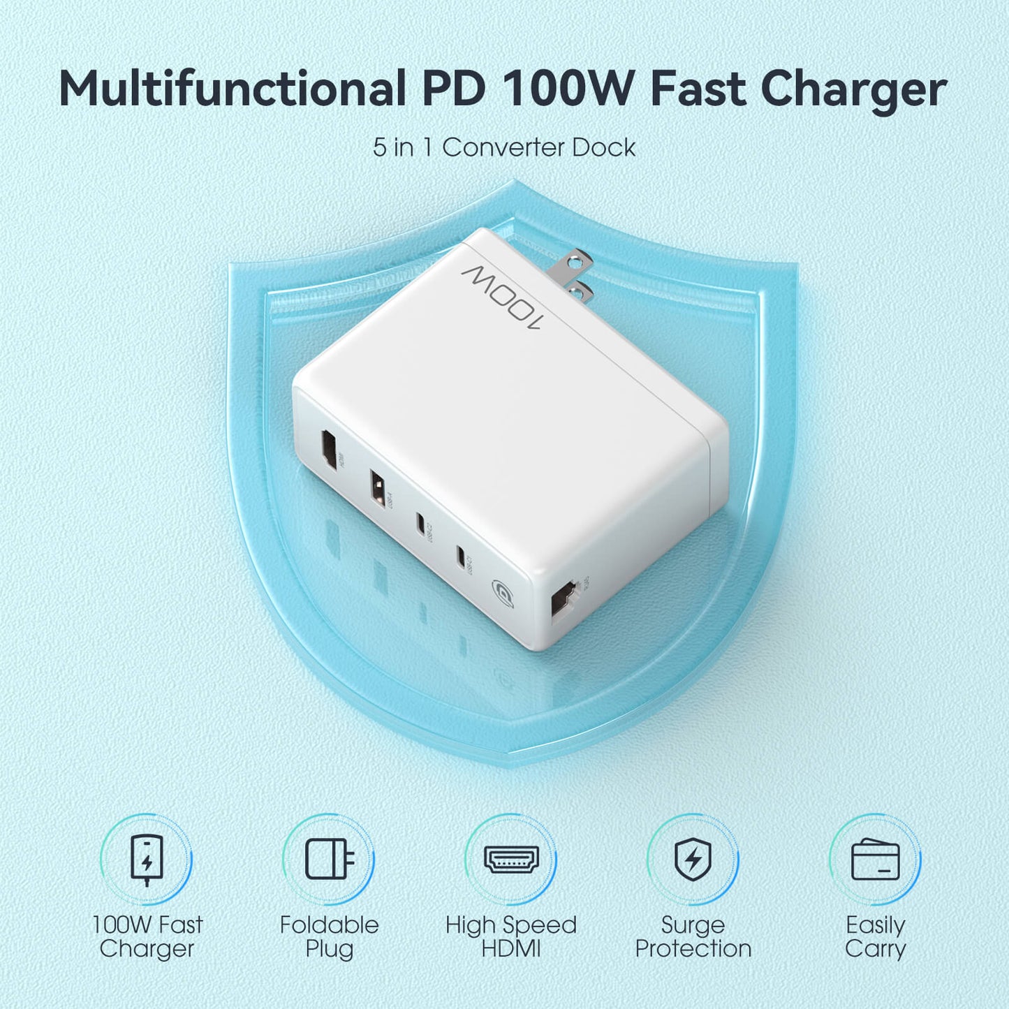 POWERΛDD PRO 100W 5 Ports USB C Wall Charger