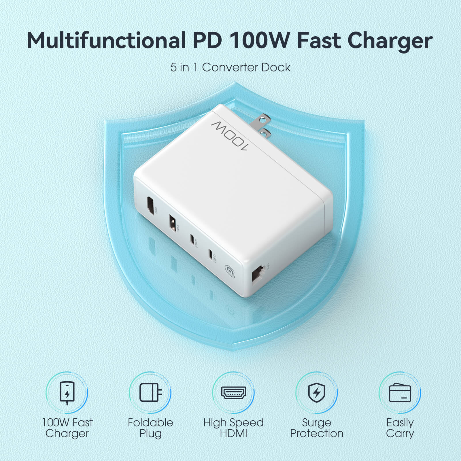 POWERΛDD PRO 100W 5 Ports USB C Wall Charger