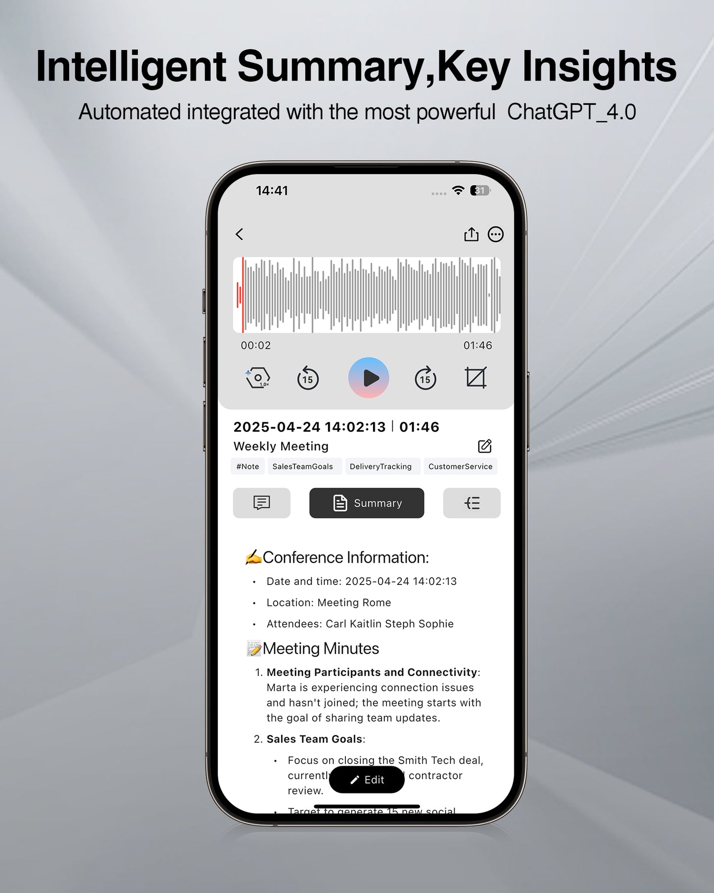 AI Voice Recorder 64GB Memory