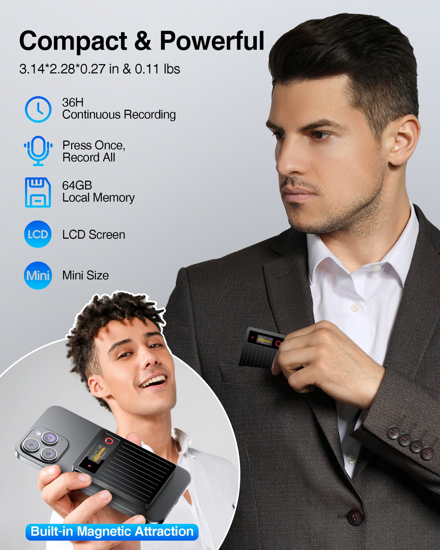 AI Voice Recorder 64GB Memory