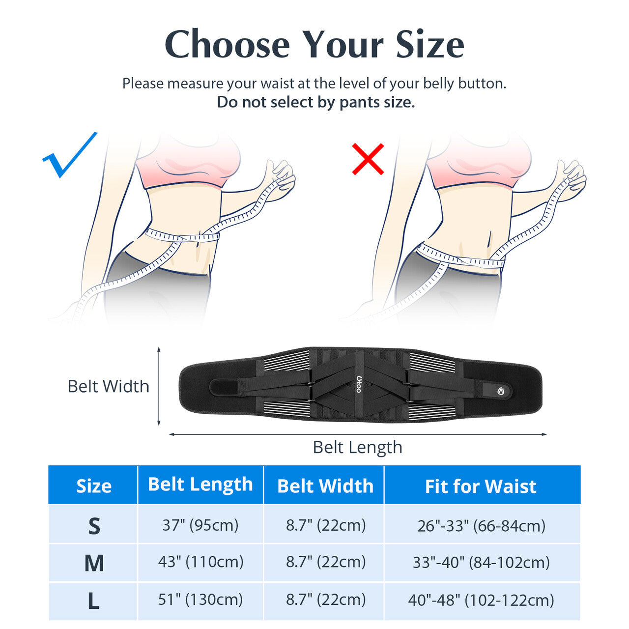 Utoo Back Support Belt 40-48 inch