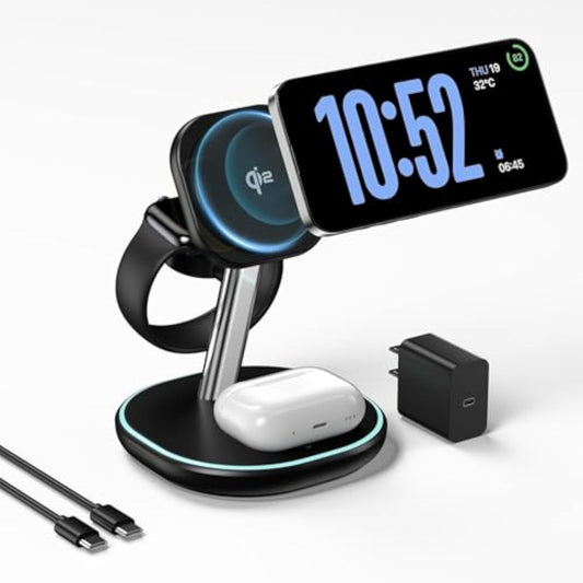 EnergyCell 15W Fast Qi2 Charger: 3-in-1 Magnetic Station for Apple Devices