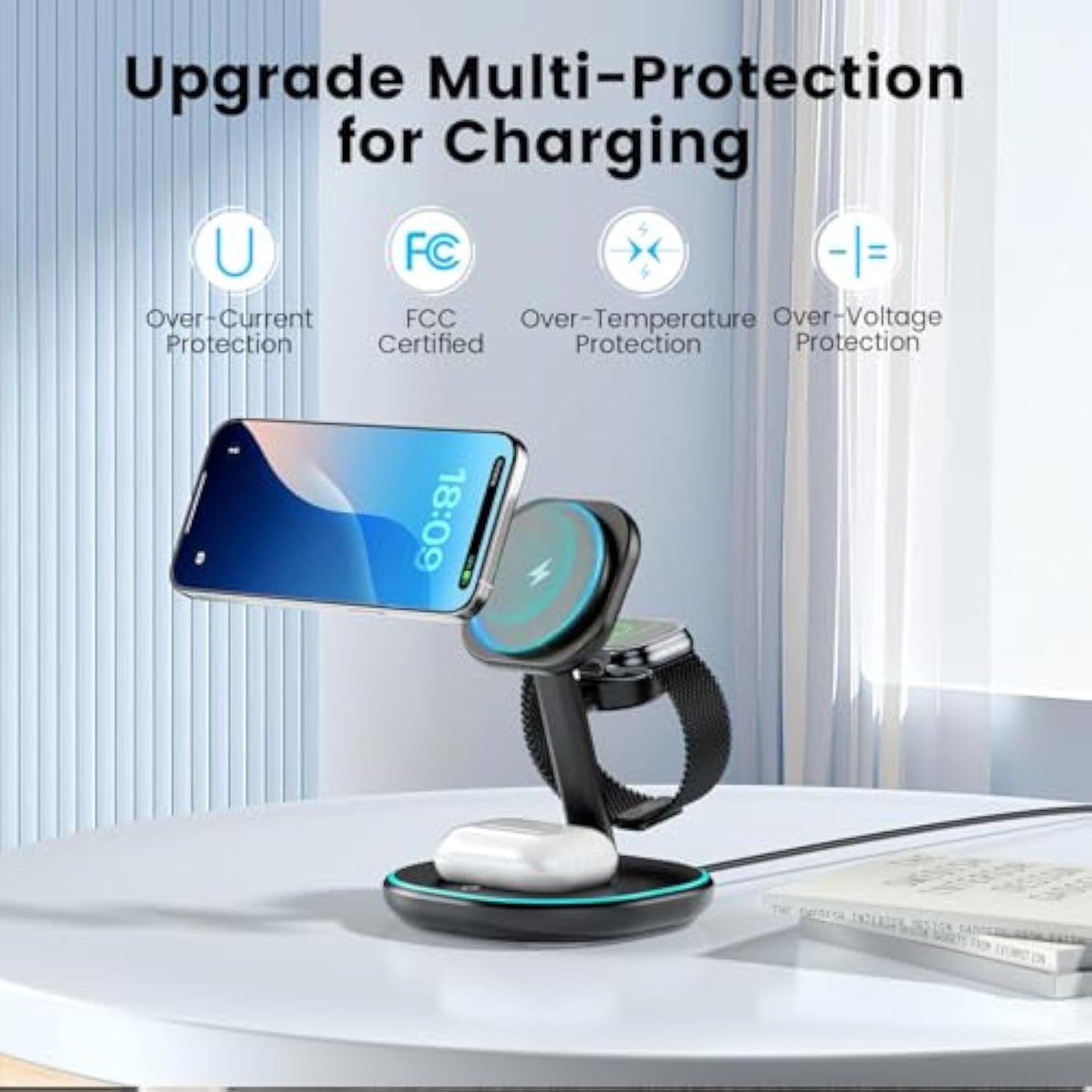 3-in-1 Charging Station, 2X Faster 15W Wireless Charging Station for iPhone