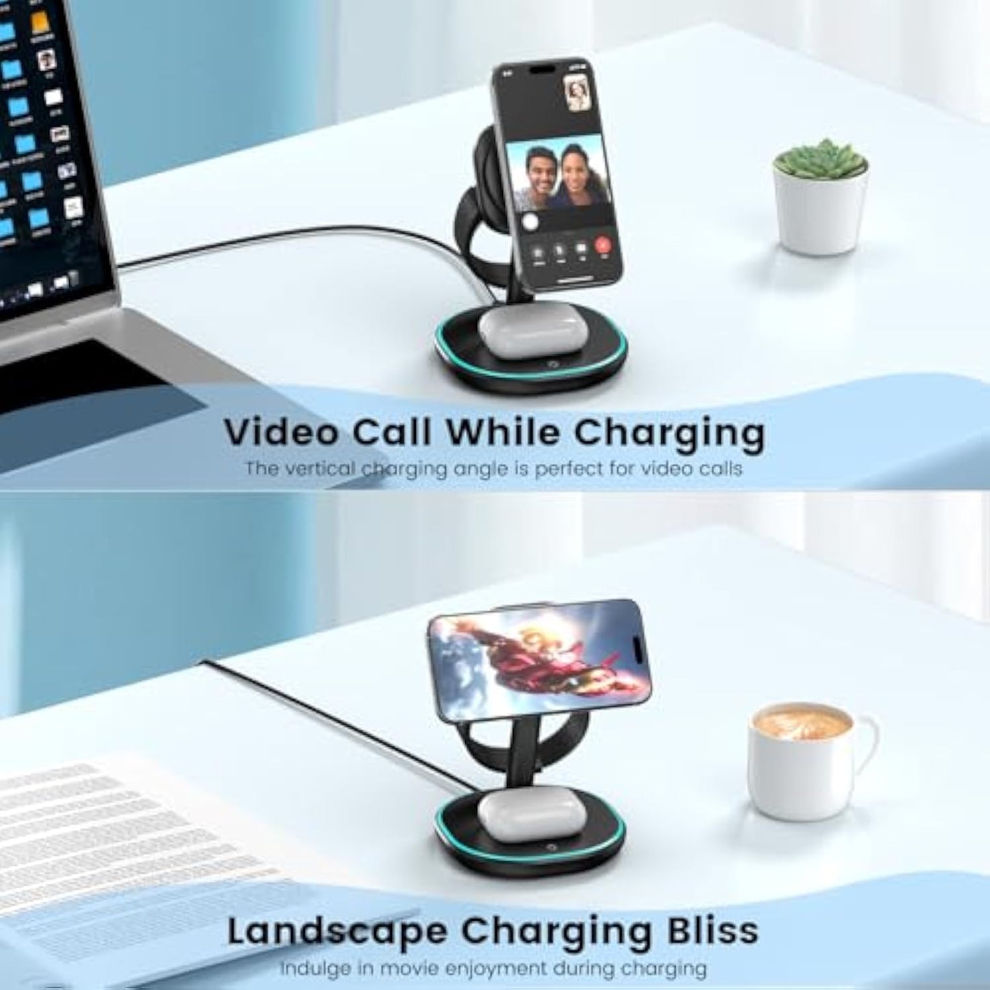 3-in-1 Charging Station, 2X Faster 15W Wireless Charging Station for iPhone