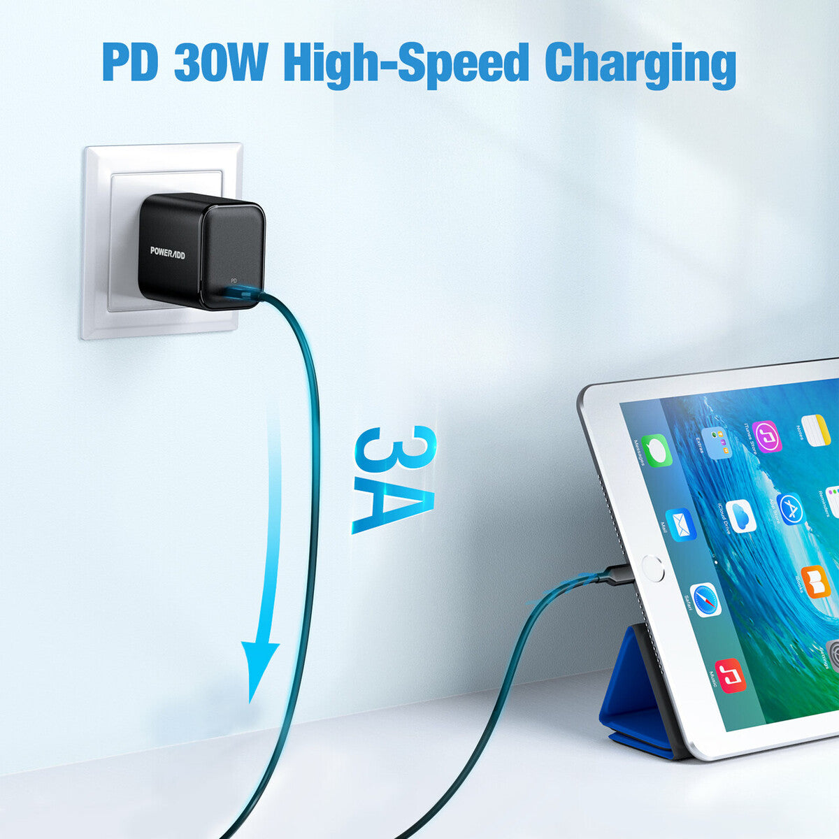 POWERADD 30W 【GaN 】Compact USB-C Wall Charger with Power Delivery, For iPhone 12 / Mini/Pro/Pro Max / 11 / X/XS/XR, iPad Pro, Nintendo Switch ect