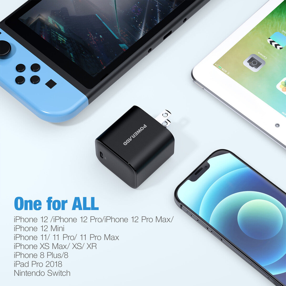 POWERADD 30W 【GaN 】Compact USB-C Wall Charger with Power Delivery, For iPhone 12 / Mini/Pro/Pro Max / 11 / X/XS/XR, iPad Pro, Nintendo Switch ect