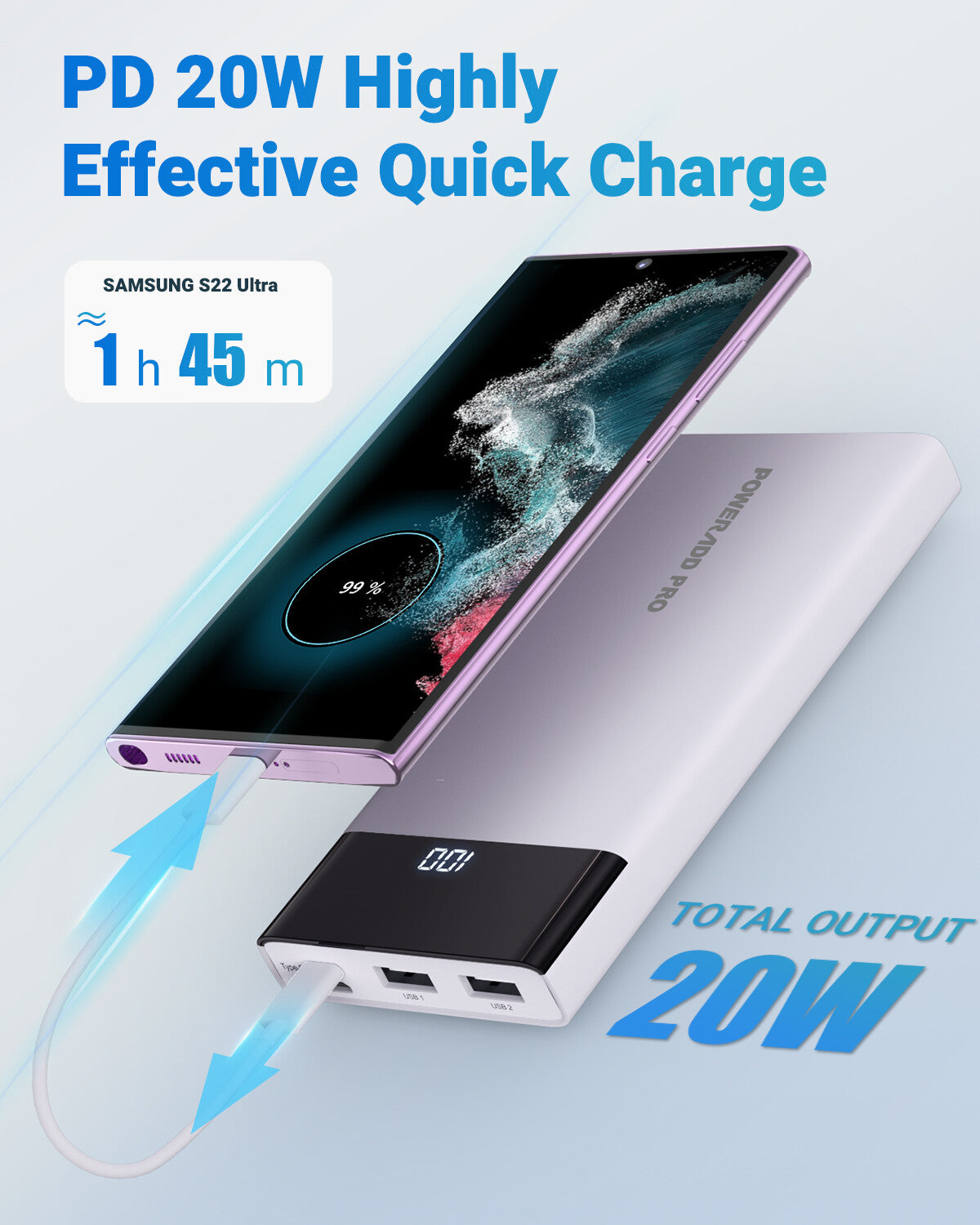 POWERADD PRO Portable Charger 10000mAh PD 20W Fast Charge Power Bank 2 Inputs 3 Outputs External Battery Pack Bundle with 20W USB C Wall Charger Compatible with iPhone 14 13 iPad Samsung Pixel.